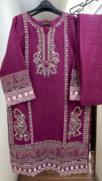 Pakistani Original Hayat Stitched Cotton Co-ords 2 Pcs _ Purple 